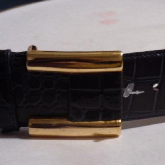 Milor Navy Croc Embossed Leather Gold Buckle Belt main image 5